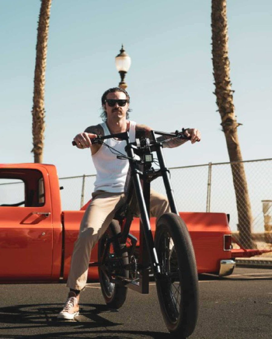 man bike vintage truck